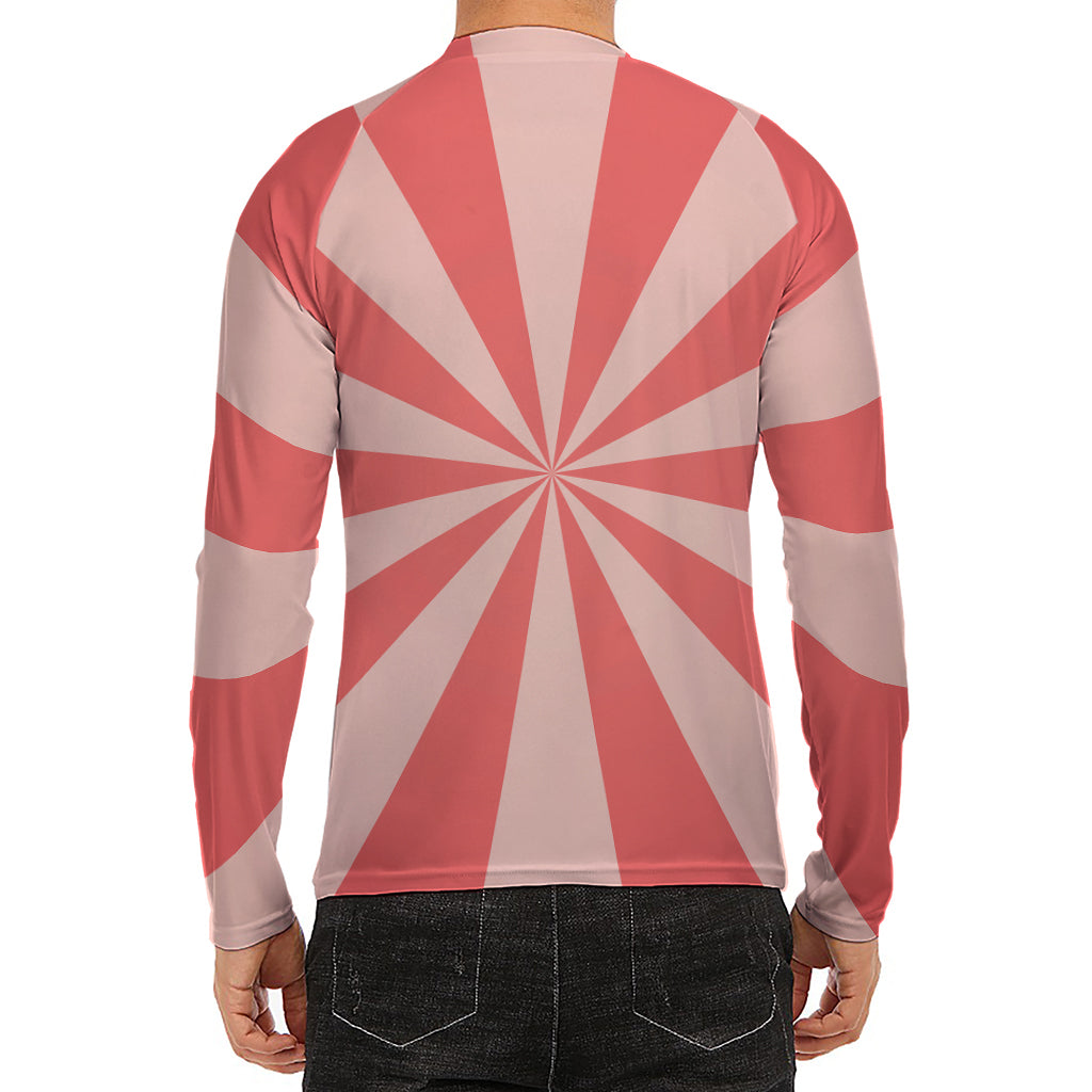 Pink Radial Rays Print Men's Long Sleeve Rash Guard