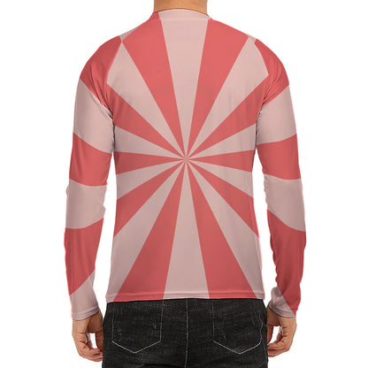 Pink Radial Rays Print Men's Long Sleeve Rash Guard