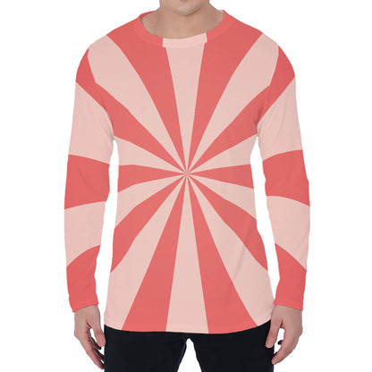 Pink Radial Rays Print Men's Long Sleeve T-Shirt