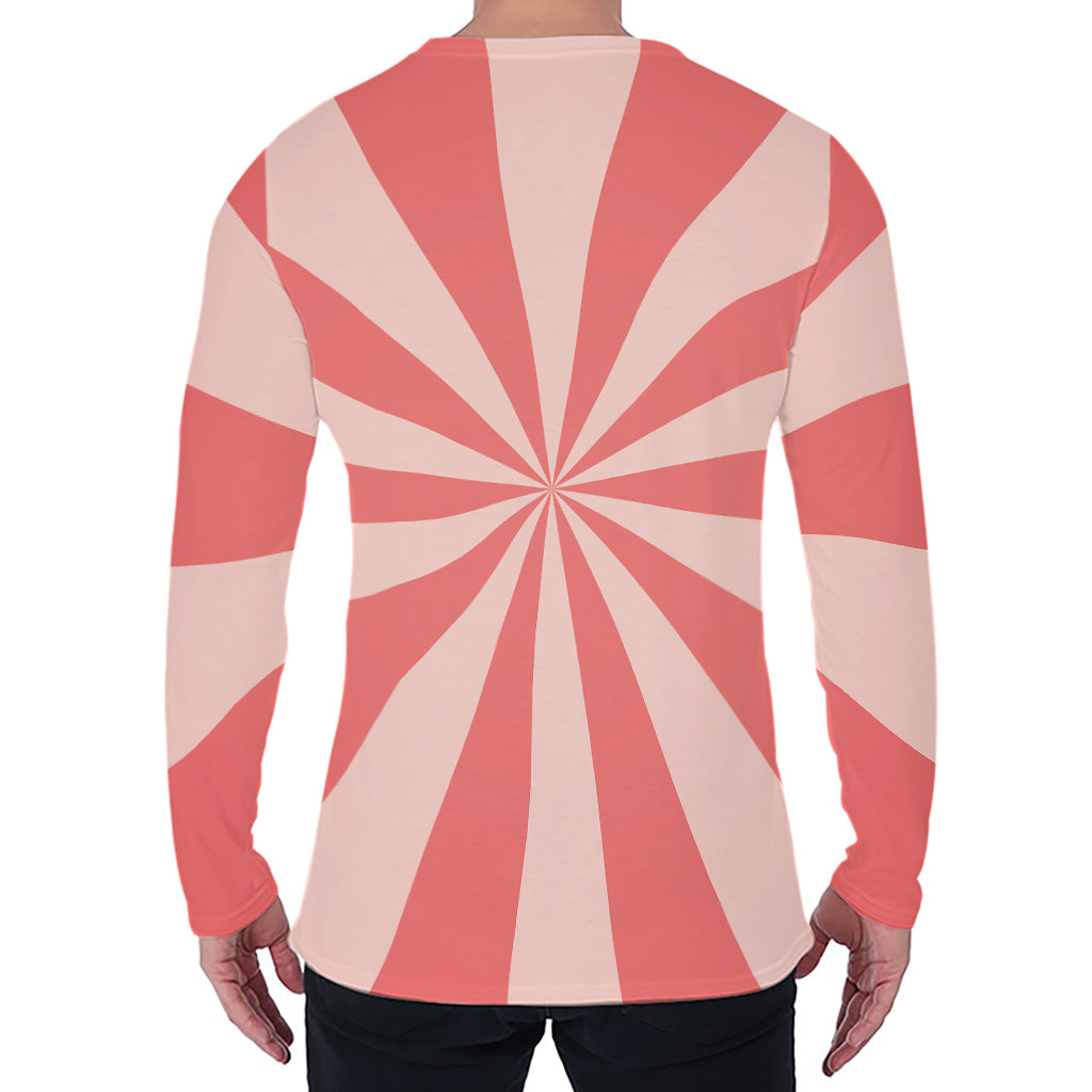 Pink Radial Rays Print Men's Long Sleeve T-Shirt