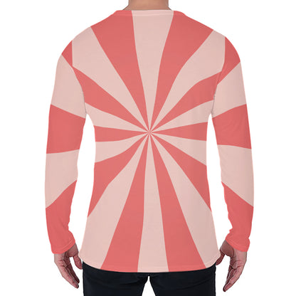 Pink Radial Rays Print Men's Long Sleeve T-Shirt