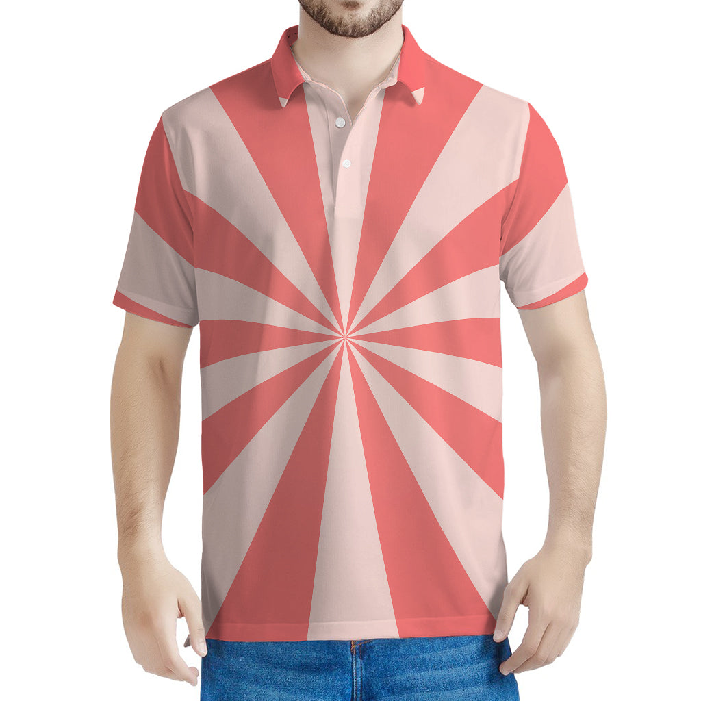 Pink Radial Rays Print Men's Polo Shirt