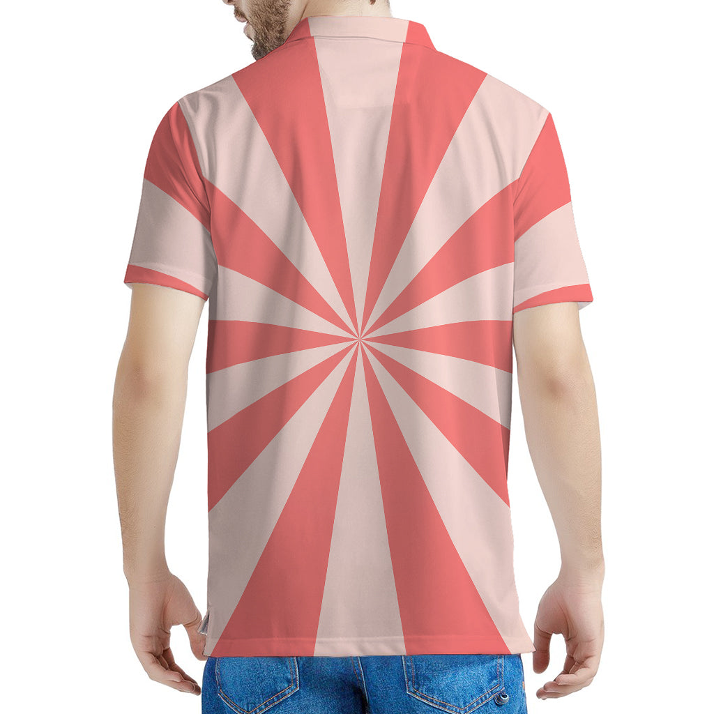 Pink Radial Rays Print Men's Polo Shirt