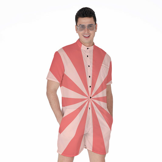 Pink Radial Rays Print Men's Rompers