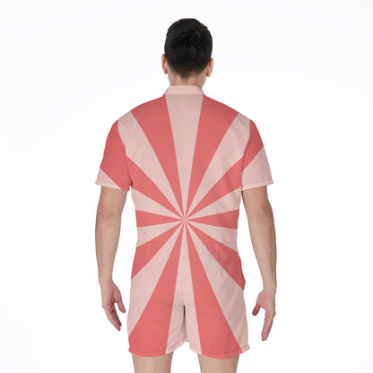 Pink Radial Rays Print Men's Rompers