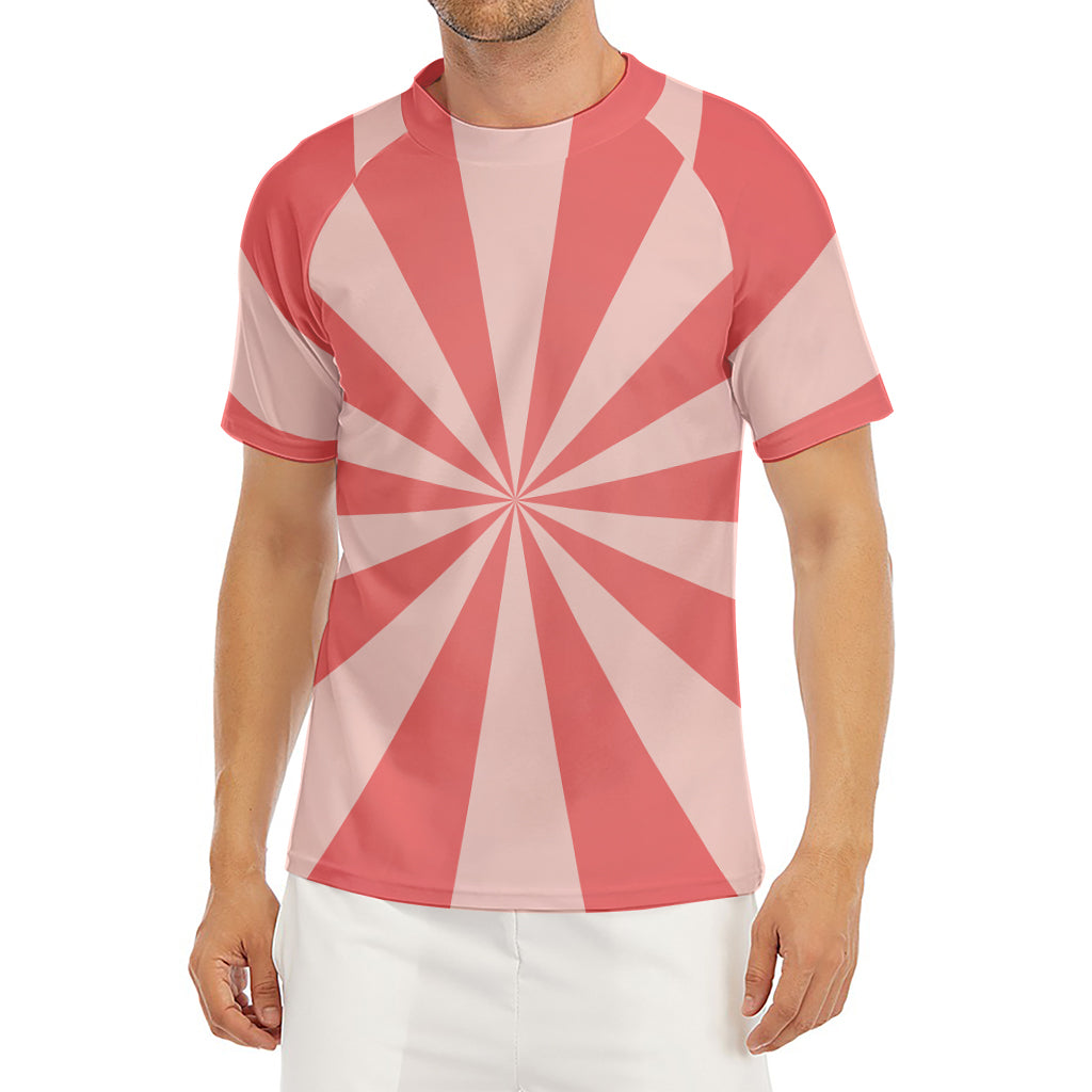 Pink Radial Rays Print Men's Short Sleeve Rash Guard