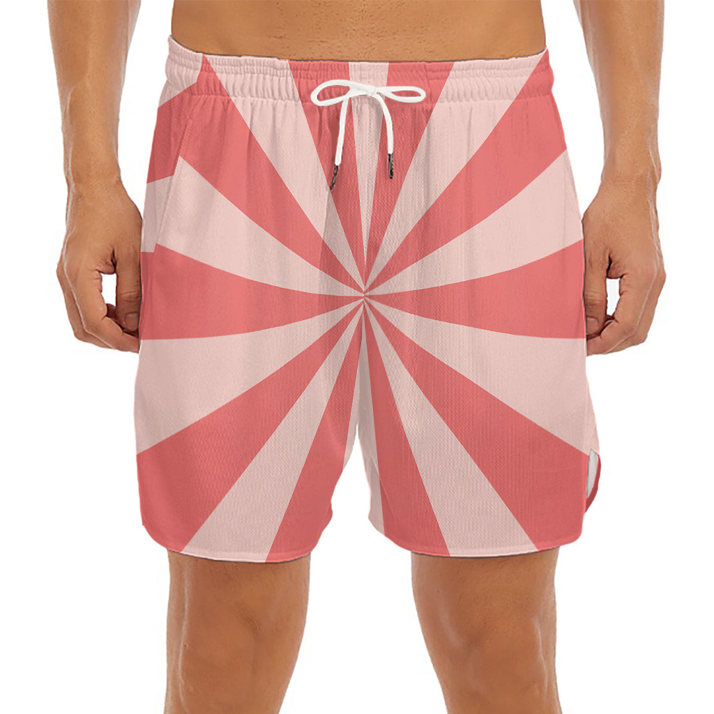 Pink Radial Rays Print Men's Split Running Shorts