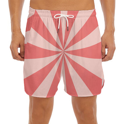 Pink Radial Rays Print Men's Split Running Shorts