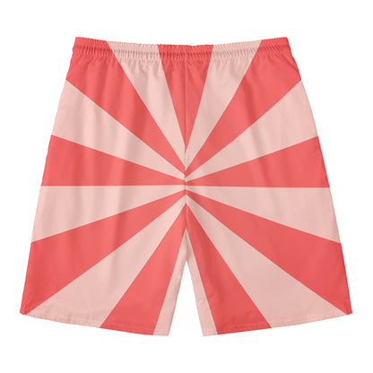 Pink Radial Rays Print Men's Swim Trunks