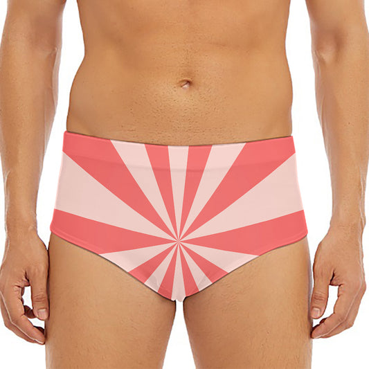 Pink Radial Rays Print Men's Triangle Swim Briefs