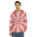 Pink Radial Rays Print Men's Velvet Pullover Hoodie
