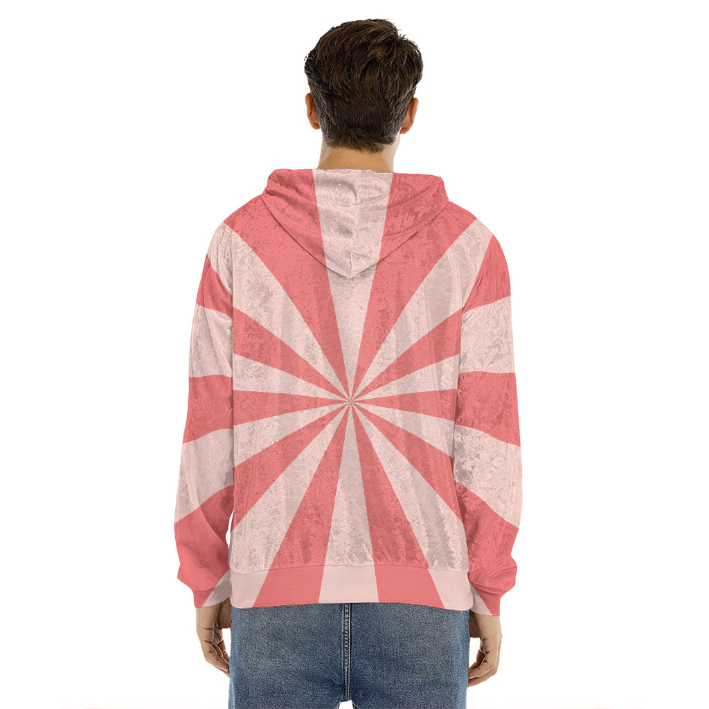 Pink Radial Rays Print Men's Velvet Pullover Hoodie