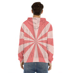 Pink Radial Rays Print Men's Velvet Pullover Hoodie