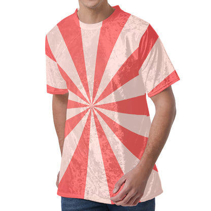 Pink Radial Rays Print Men's Velvet T-Shirt