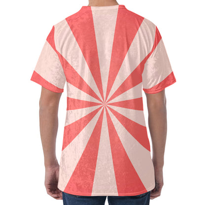 Pink Radial Rays Print Men's Velvet T-Shirt