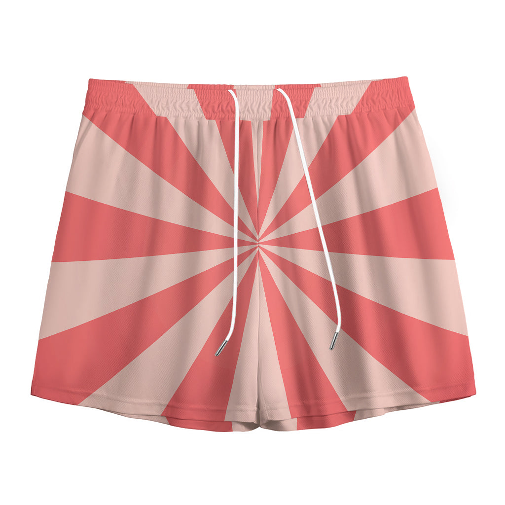 Pink Radial Rays Print Mesh Shorts