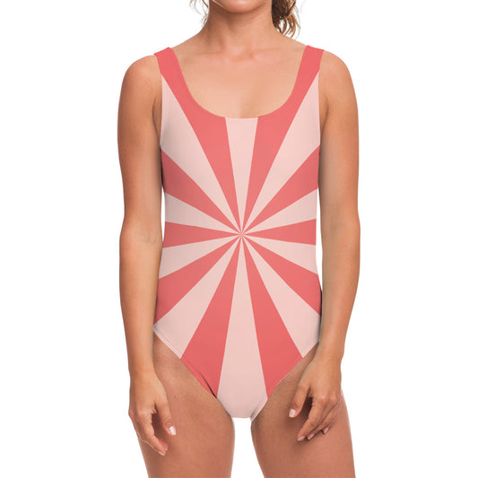 Pink Radial Rays Print One Piece Swimsuit