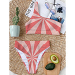 Pink Radial Rays Print One Shoulder Bikini Top
