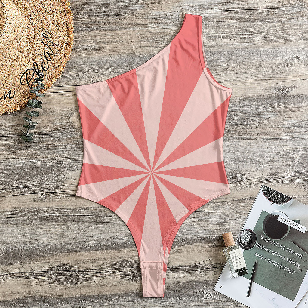 Pink Radial Rays Print One Shoulder Bodysuit