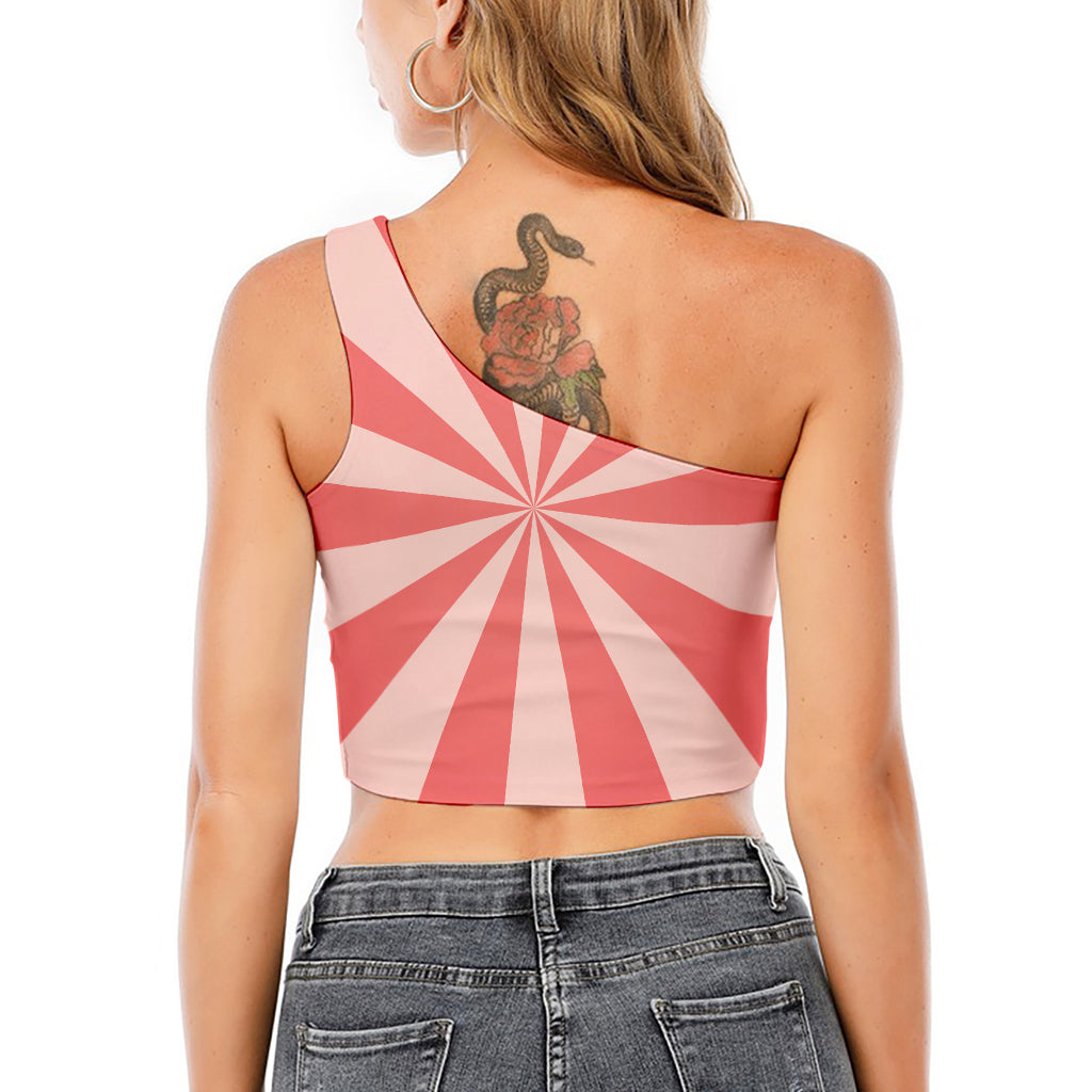 Pink Radial Rays Print One Shoulder Crop Top