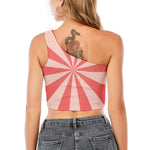 Pink Radial Rays Print One Shoulder Crop Top