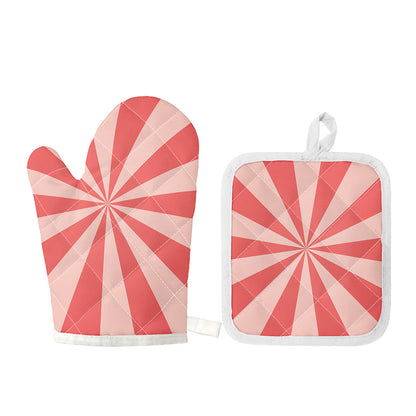 Pink Radial Rays Print Oven Mitt And Pot Holder Set