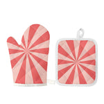 Pink Radial Rays Print Oven Mitt And Pot Holder Set