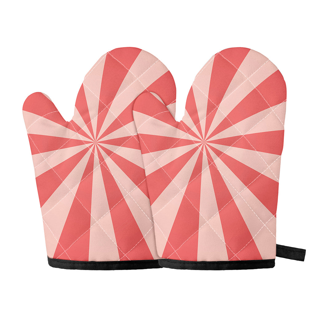 Pink Radial Rays Print Oven Mitts