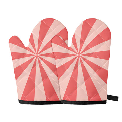 Pink Radial Rays Print Oven Mitts