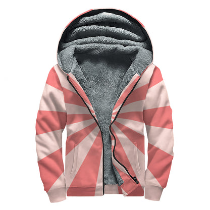Pink Radial Rays Print Sherpa Lined Zip Up Hoodie