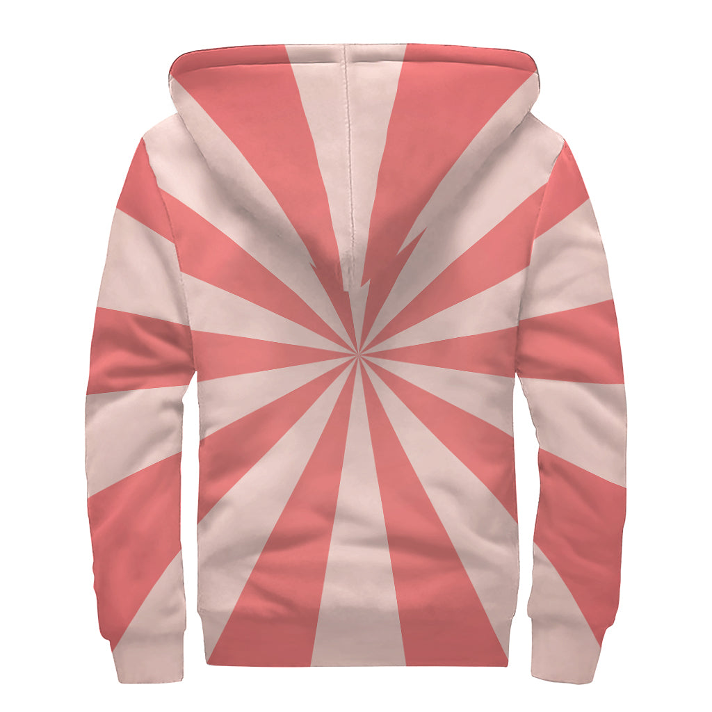 Pink Radial Rays Print Sherpa Lined Zip Up Hoodie