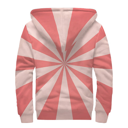 Pink Radial Rays Print Sherpa Lined Zip Up Hoodie