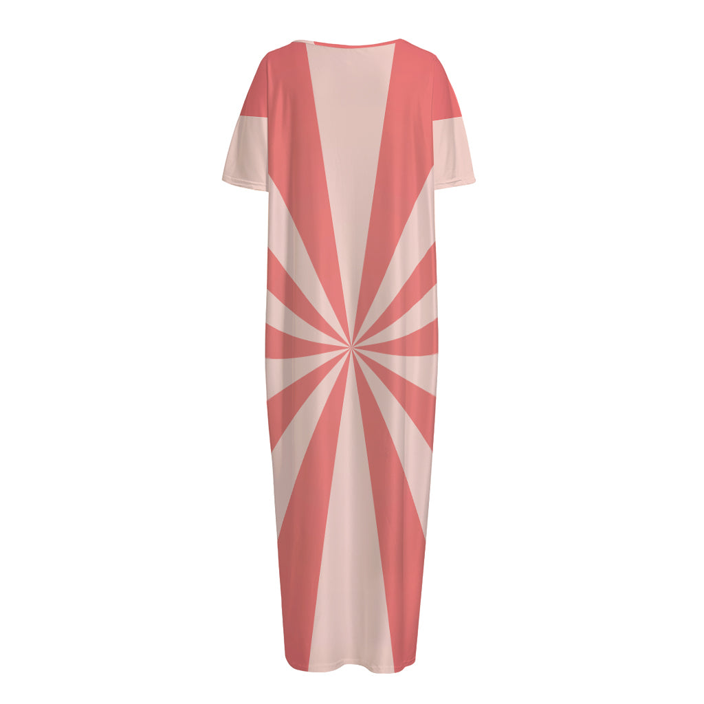 Pink Radial Rays Print Short Sleeve Long Nightdress
