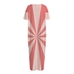 Pink Radial Rays Print Short Sleeve Long Nightdress