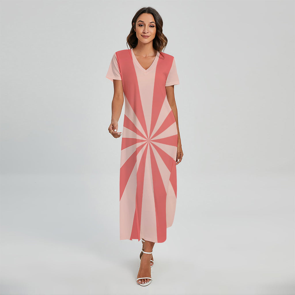 Pink Radial Rays Print Short Sleeve Maxi Dress