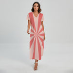 Pink Radial Rays Print Short Sleeve Maxi Dress