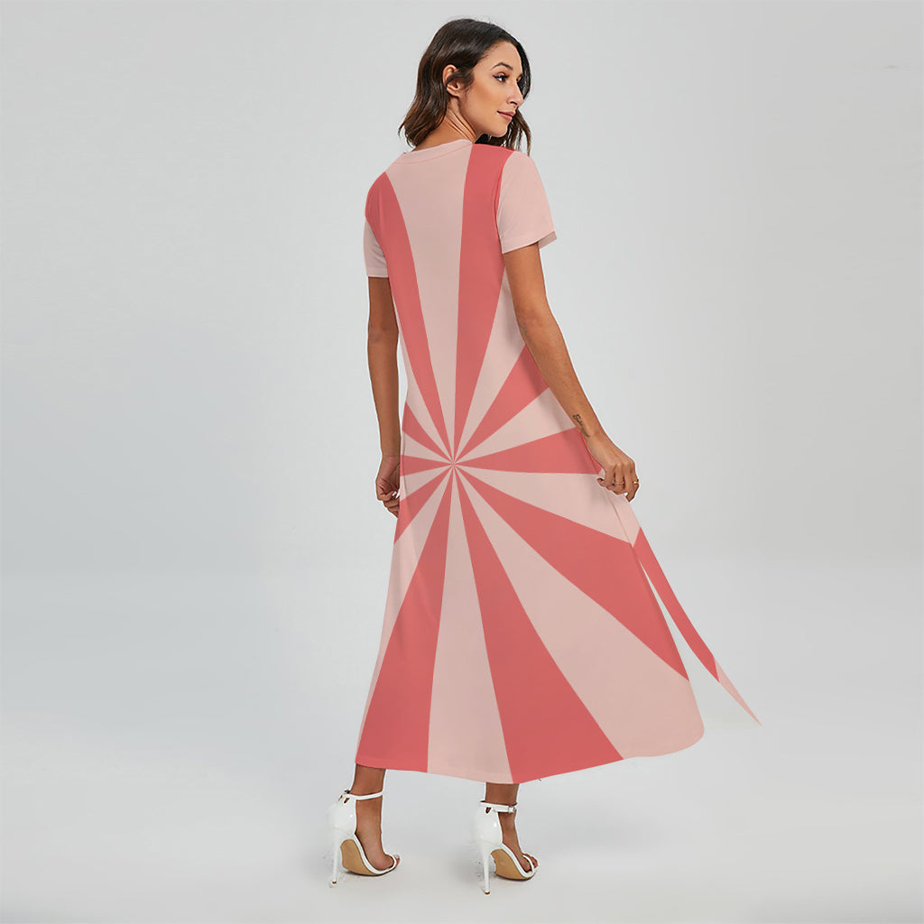 Pink Radial Rays Print Short Sleeve Maxi Dress