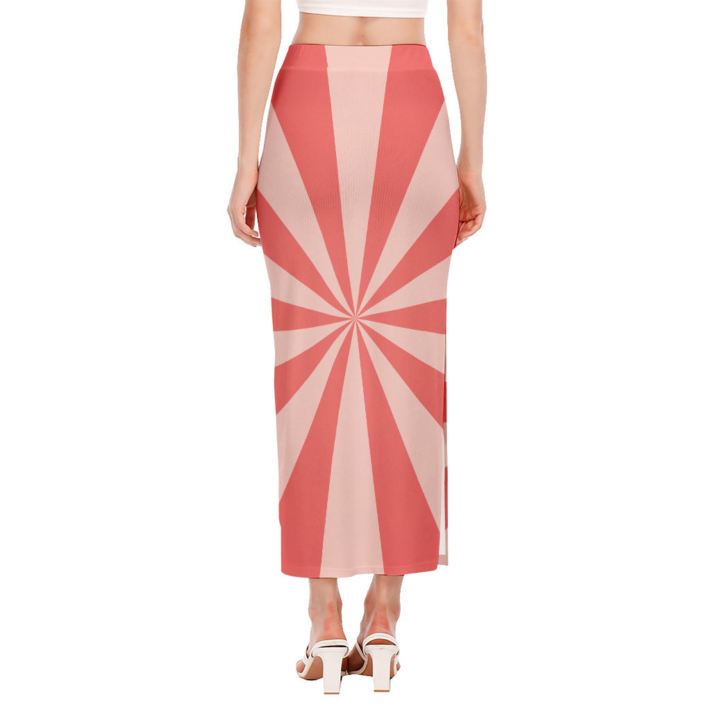 Pink Radial Rays Print Side Slit Maxi Skirt