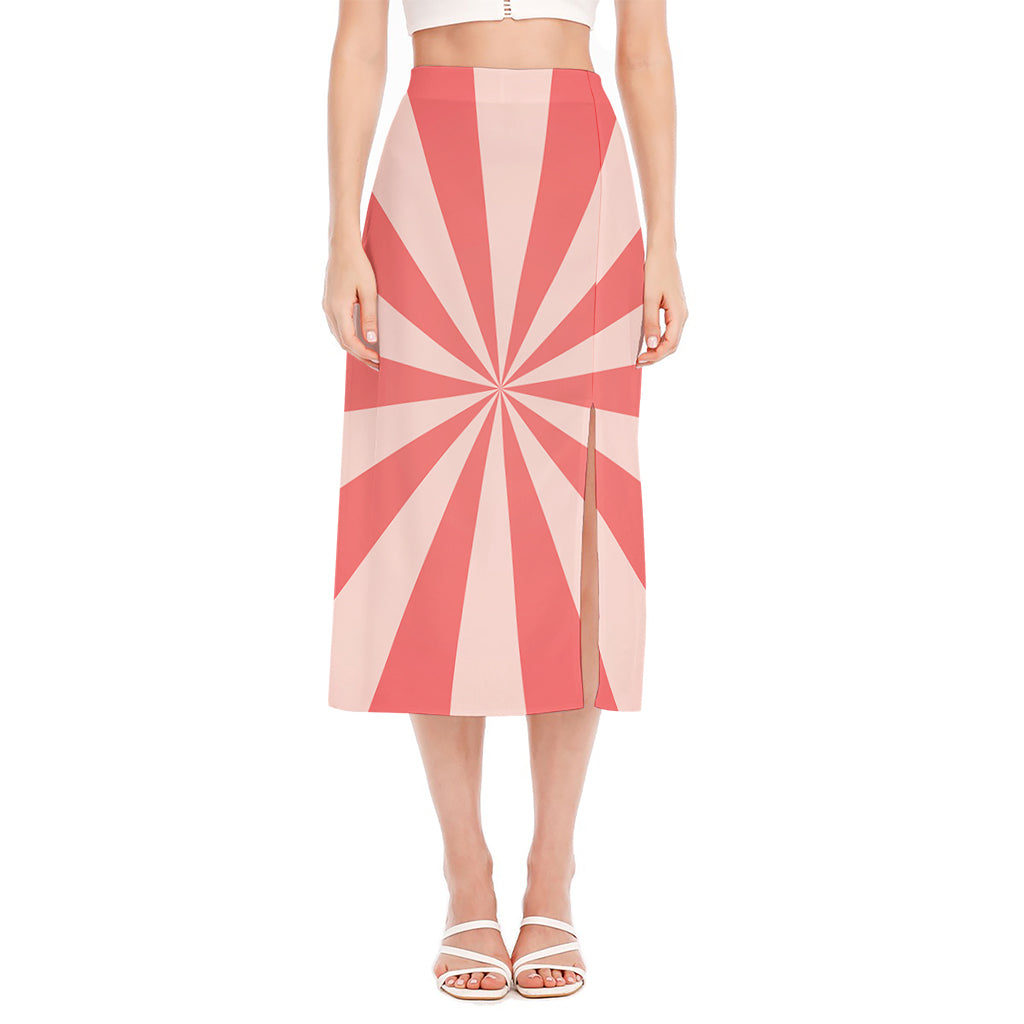 Pink Radial Rays Print Side Slit Midi Skirt