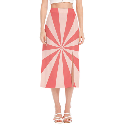 Pink Radial Rays Print Side Slit Midi Skirt
