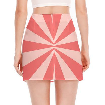 Pink Radial Rays Print Side Slit Mini Skirt