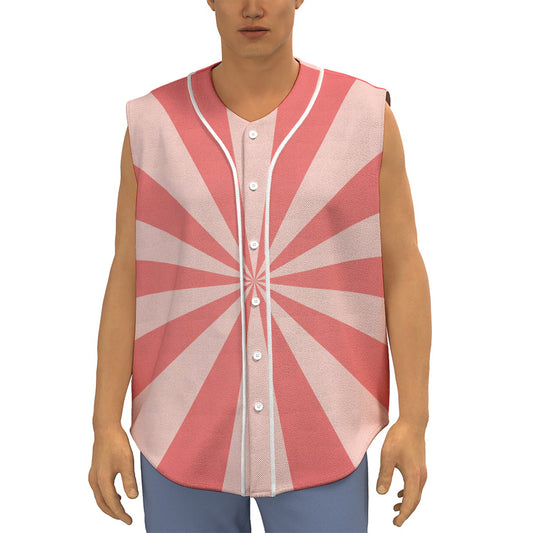 Pink Radial Rays Print Sleeveless Baseball Jersey