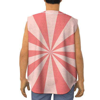 Pink Radial Rays Print Sleeveless Baseball Jersey