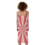 Pink Radial Rays Print Slim Fit Midi Cami Dress