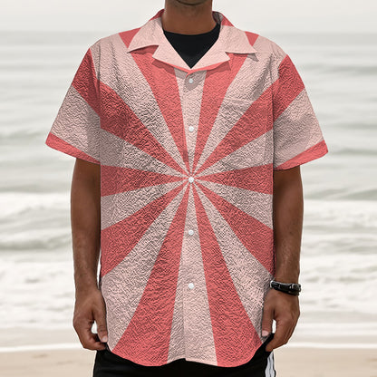 Pink Radial Rays Print Textured Short Sleeve Shirt