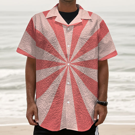 Pink Radial Rays Print Textured Short Sleeve Shirt