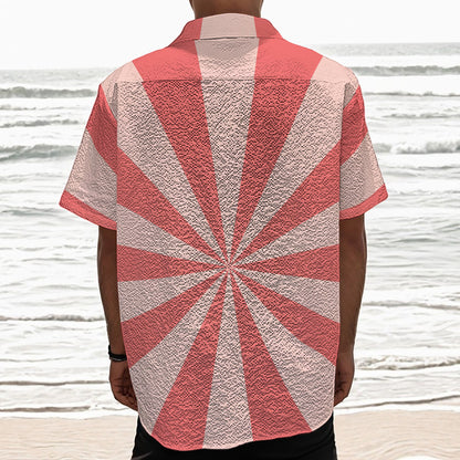 Pink Radial Rays Print Textured Short Sleeve Shirt