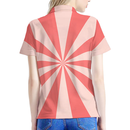 Pink Radial Rays Print Women's Polo Shirt