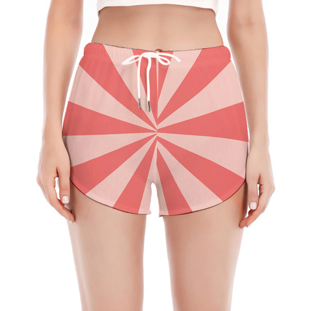 Pink Radial Rays Print Women's Split Running Shorts