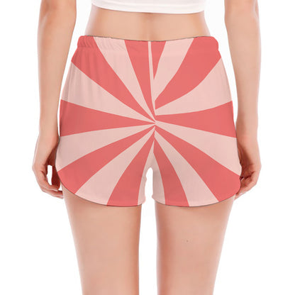 Pink Radial Rays Print Women's Split Running Shorts